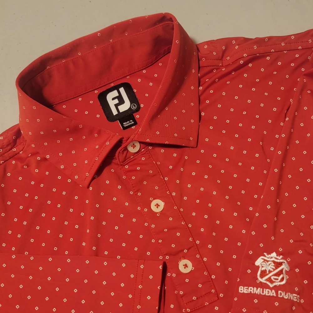 Footjoy Bermuda Dunes Golf Polo Mens Large Red Geometrical Performance Shirt